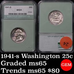 1941-s Washington Quarter 25c Graded GEM Unc by NTC