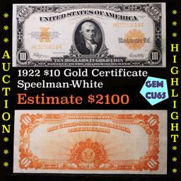 ***Auction Highlight*** 1922 Gold Certificate $10 Grades Gem CU (fc)
