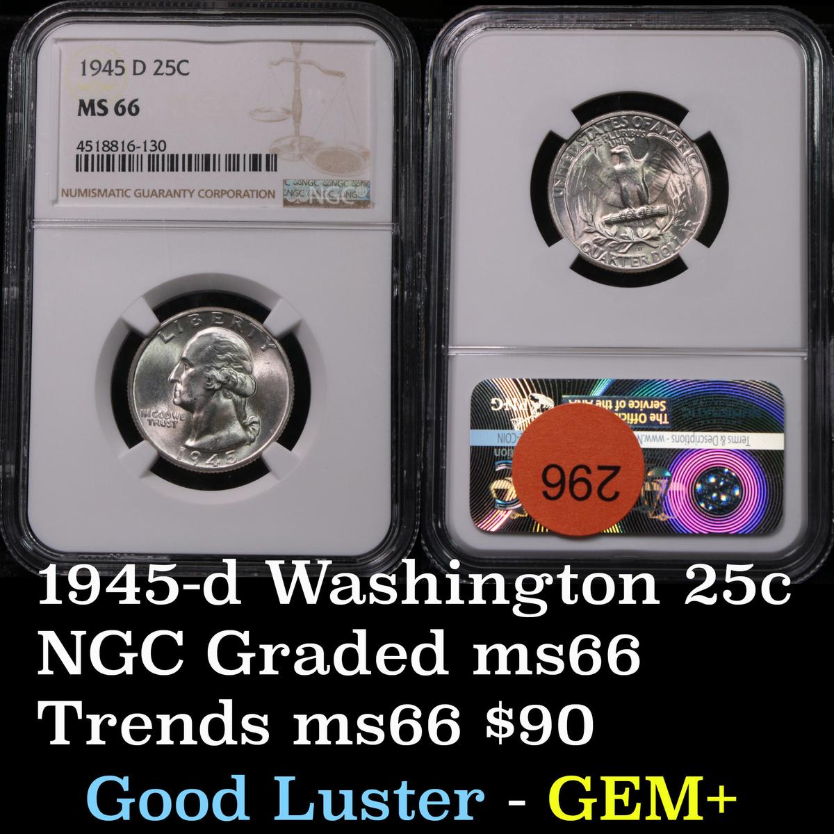 NGC 1945-d Washington Quarter 25c Graded ms66 by NGC