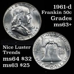 1961-d Franklin Half Dollar 50c Grades Select+ Unc