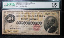 ***Auction Highlight*** 1882 Treasury of the United States Gold Cert $20 Graded f15 by PMG (fc)