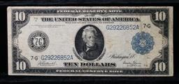 ***Auction Highlight*** 1914 Federal Reserve Note Chicago Blue Seal $10 Grades xf+ (fc)