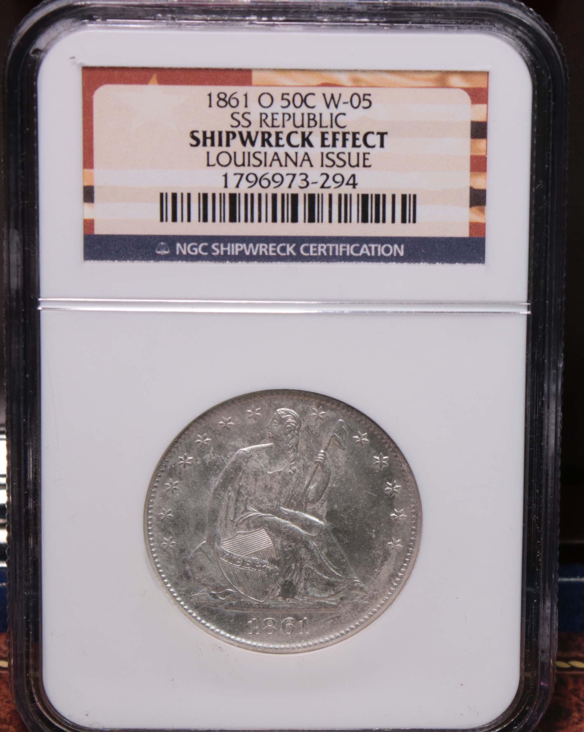 ***Auction Highlight*** NGC Louisiana Issued 1861-o SS Republic Shipwreck Seated Liberty 50c (fc)