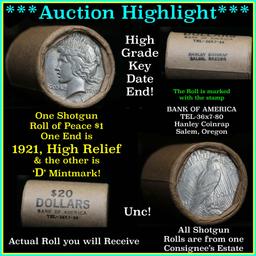 ***Auction Highlight*** Bankers Trust Shotgun Roll of Peace Dollars High Relief 1921 & d ends (fc)