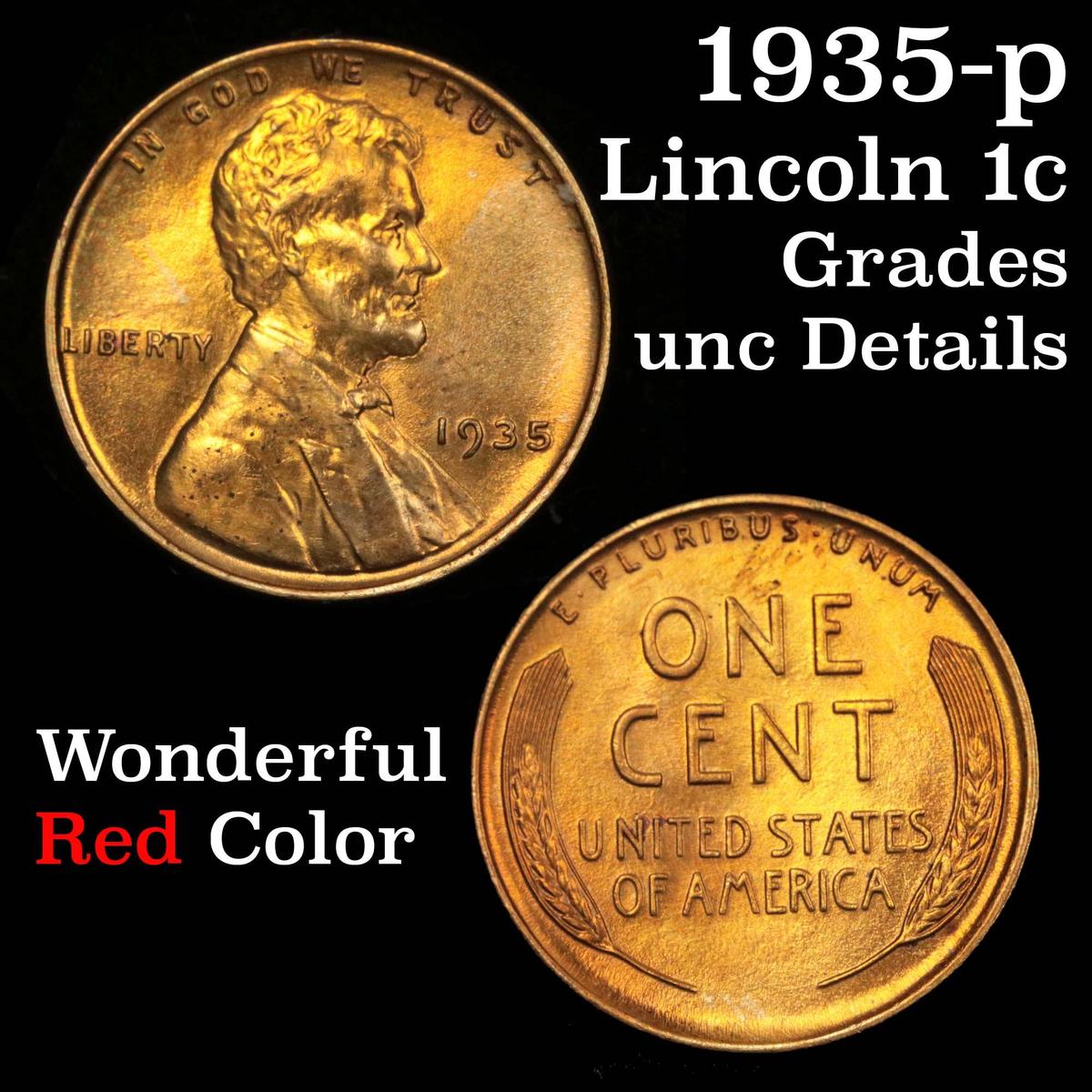 1935-p Lincoln Cent 1c Grades Unc Details