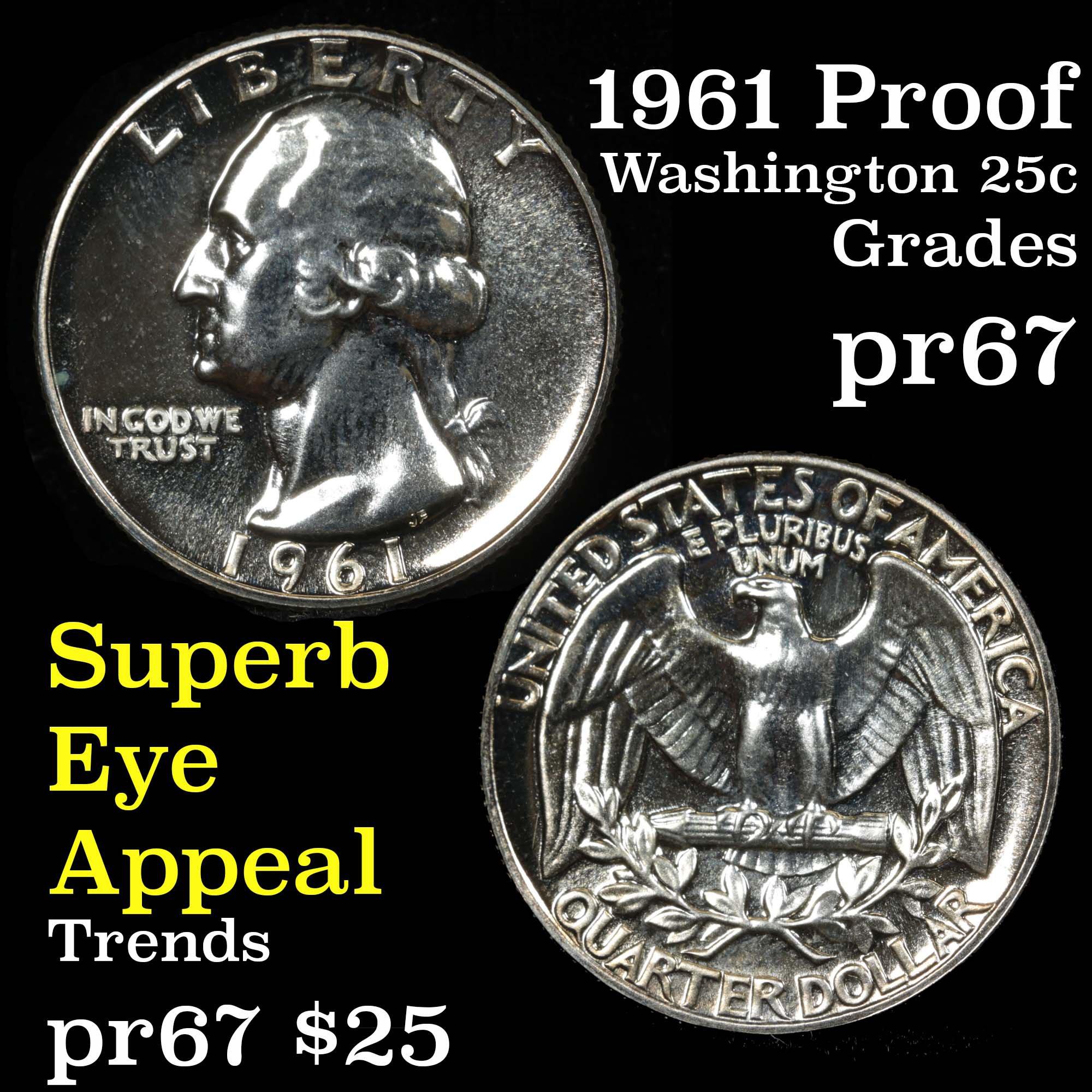 1961 Washington Quarter 25c Grades GEM++ Proof