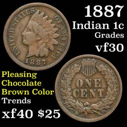 1887 Indian Cent 1c Grades vf++