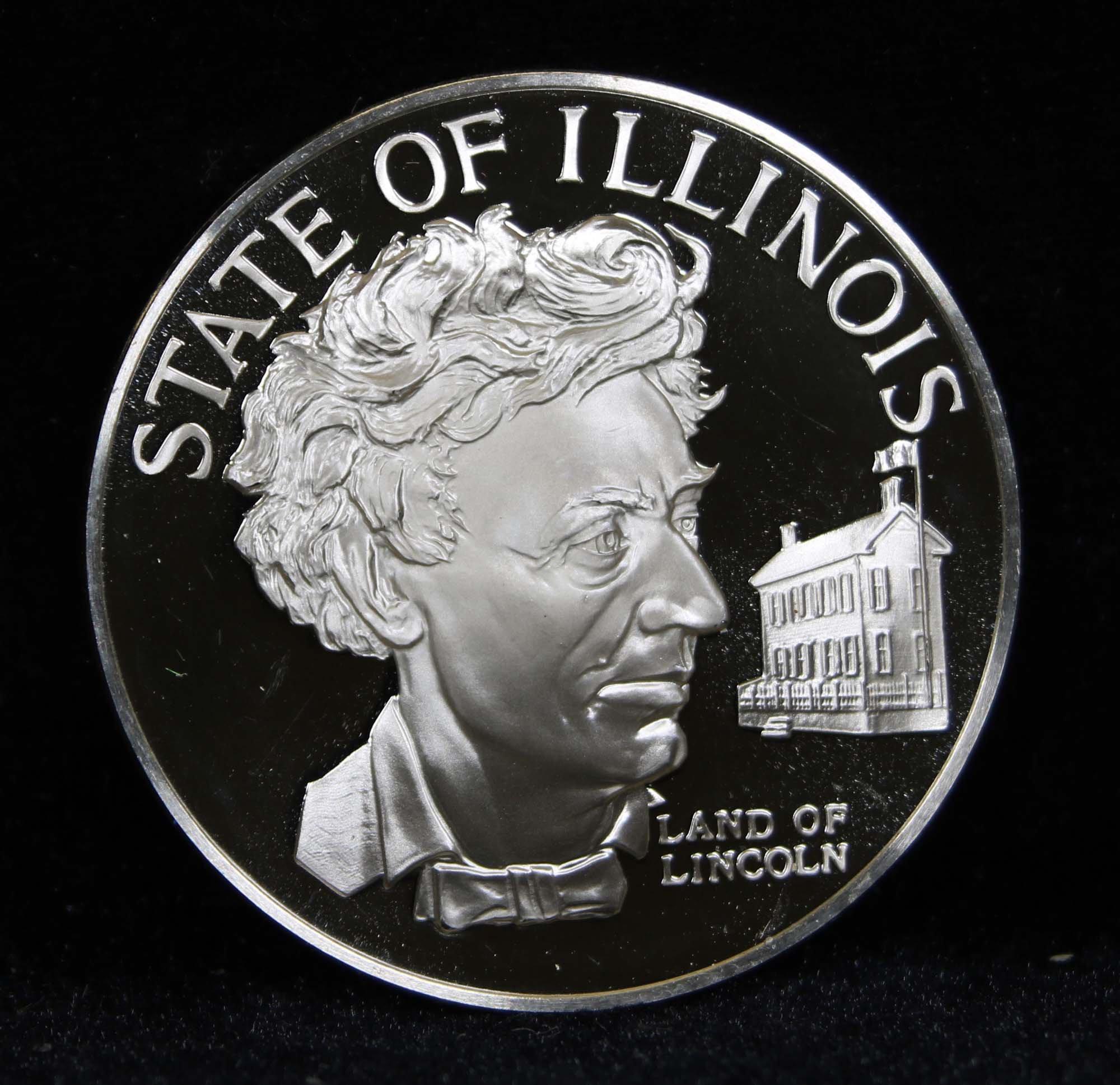 1976 Franklin Mint .925 Fine Sterling Silver Proof Round Illinois 1 oz. Grades