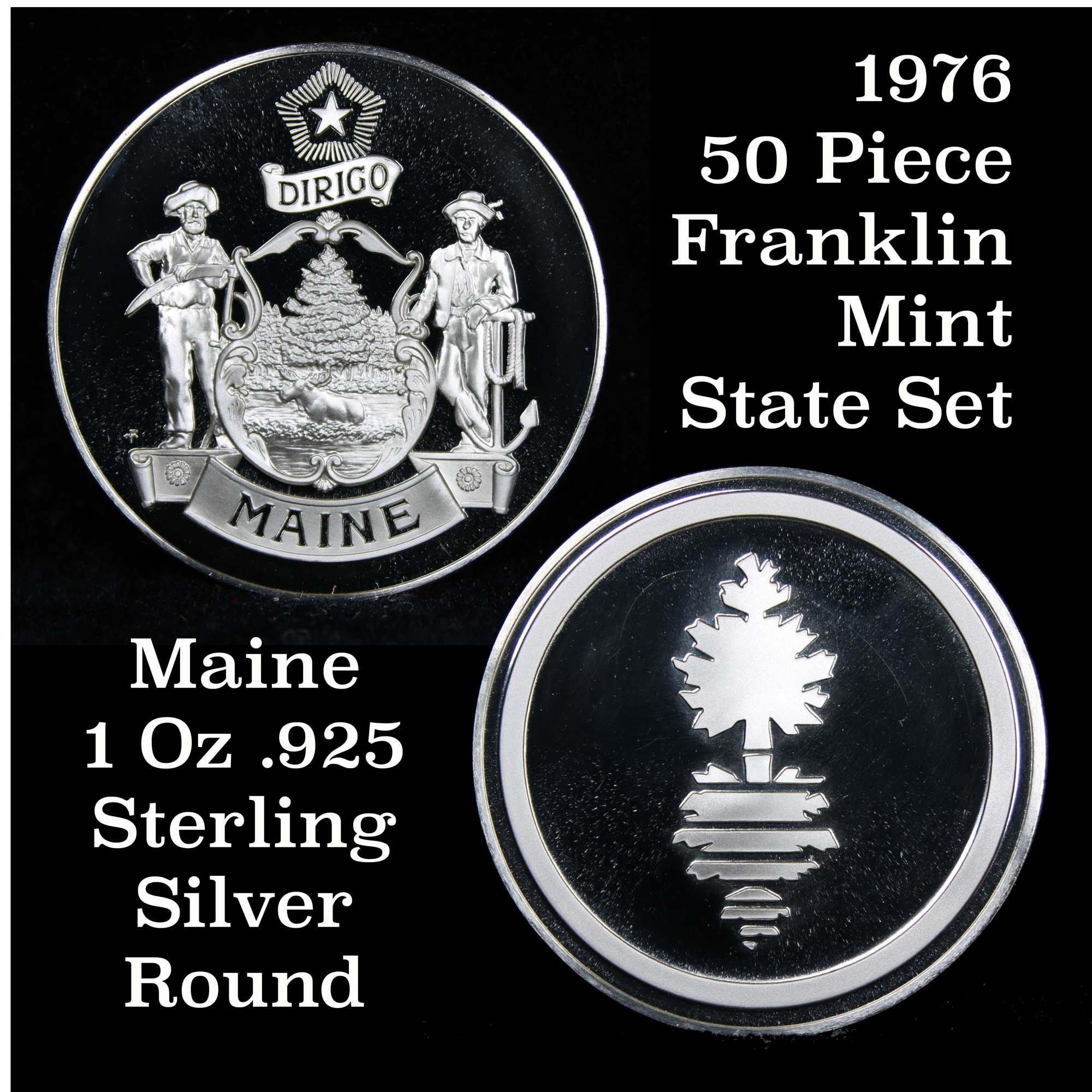 1976 Franklin Mint .925 Fine Sterling Silver Proof Round Maine 1 oz. Grades