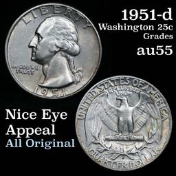 1951-d Washington Quarter 25c lightly toned Grades Choice AU near unc