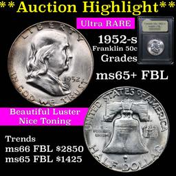 ***Auction Highlight*** Key Date 1952-s Franklin Half Dollar 50c Graded GEM+ FBL by USCG (fc)