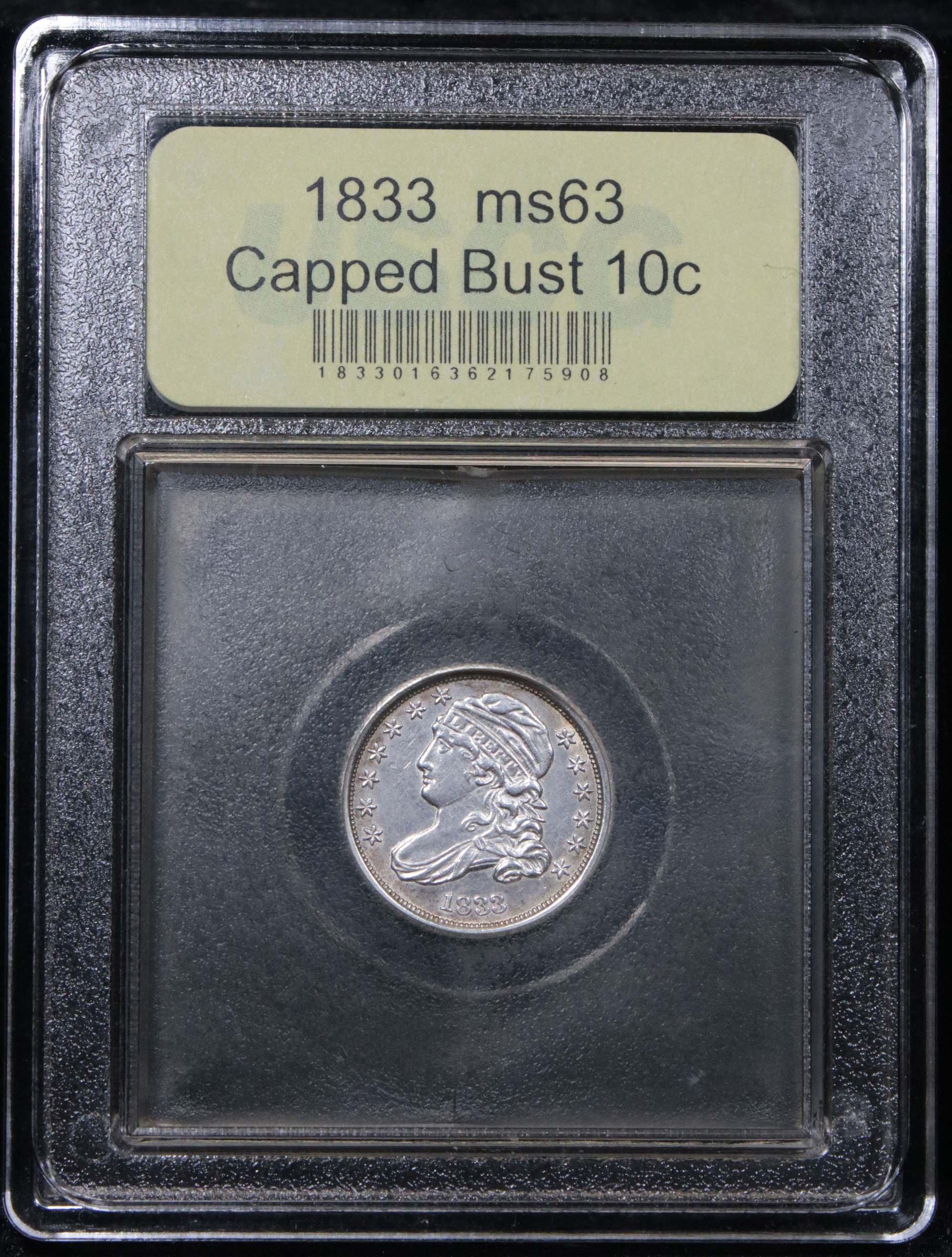 ***Auction Highlight*** 1833 Capped Bust Dime 10c Graded Select Unc by USCG Numismatic rarity (fc)