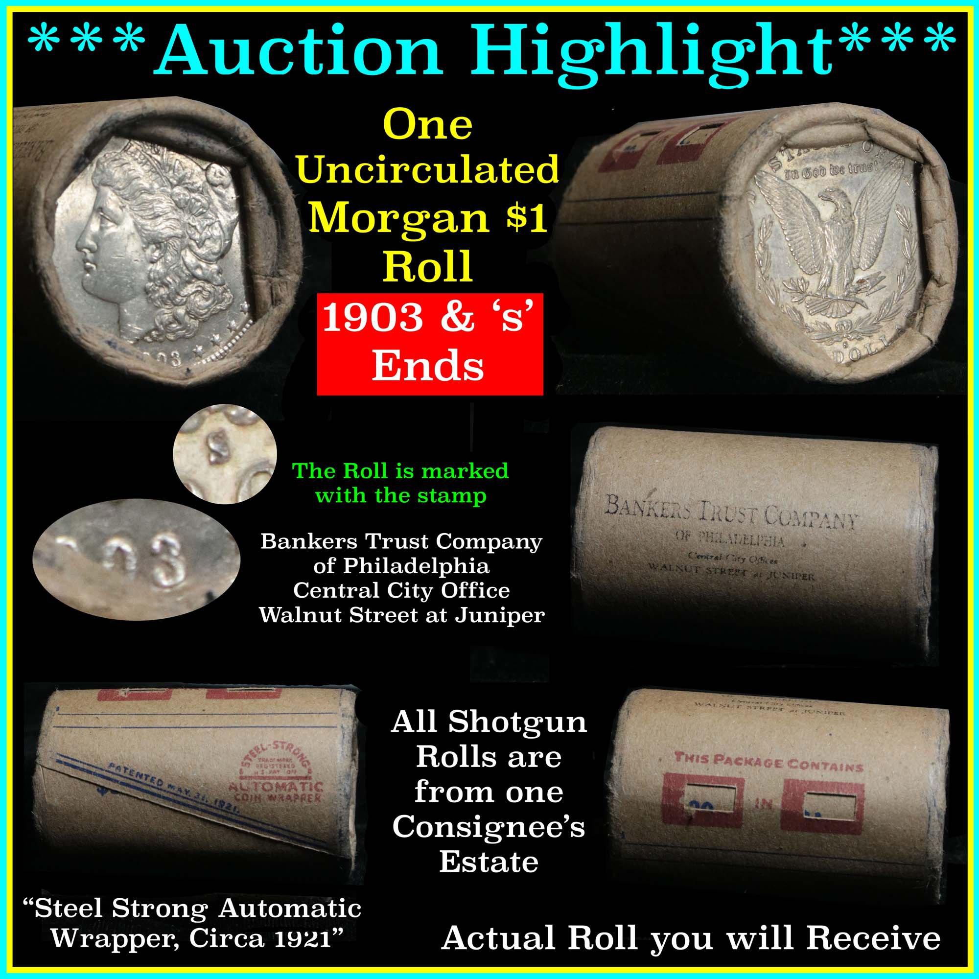 ***Auction Highlight*** Unc Shotgun roll Morgan dollars 1903 & 's' mint ends Morgan Dollar $1 (fc)