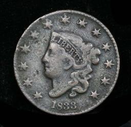 Good Detail for the Grade 1833 Coronet Head Large Cent 1c Grades vf+ Good Detail for the Grade