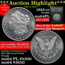 ***Auction Highlight*** 1892-cc Morgan Dollar $1 Graded Choice Unc PL by USCG (fc)