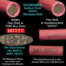 ***Auction Highlight*** 1870's Indian Cent Roll, 1877 end, a vf++ rev other end Indian Cent 1c (fc)