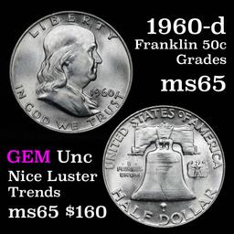 1960-d Franklin Half Dollar 50c Nice Gem Example Grades GEM Unc Frosty Luster