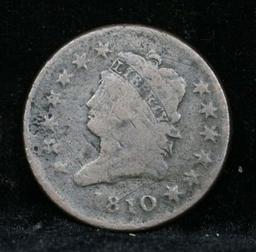 ***Auction Highlight*** Good Eye Appeal 1810 Classic Head Large Cent 1c Graded f, fine by USCG (fc)