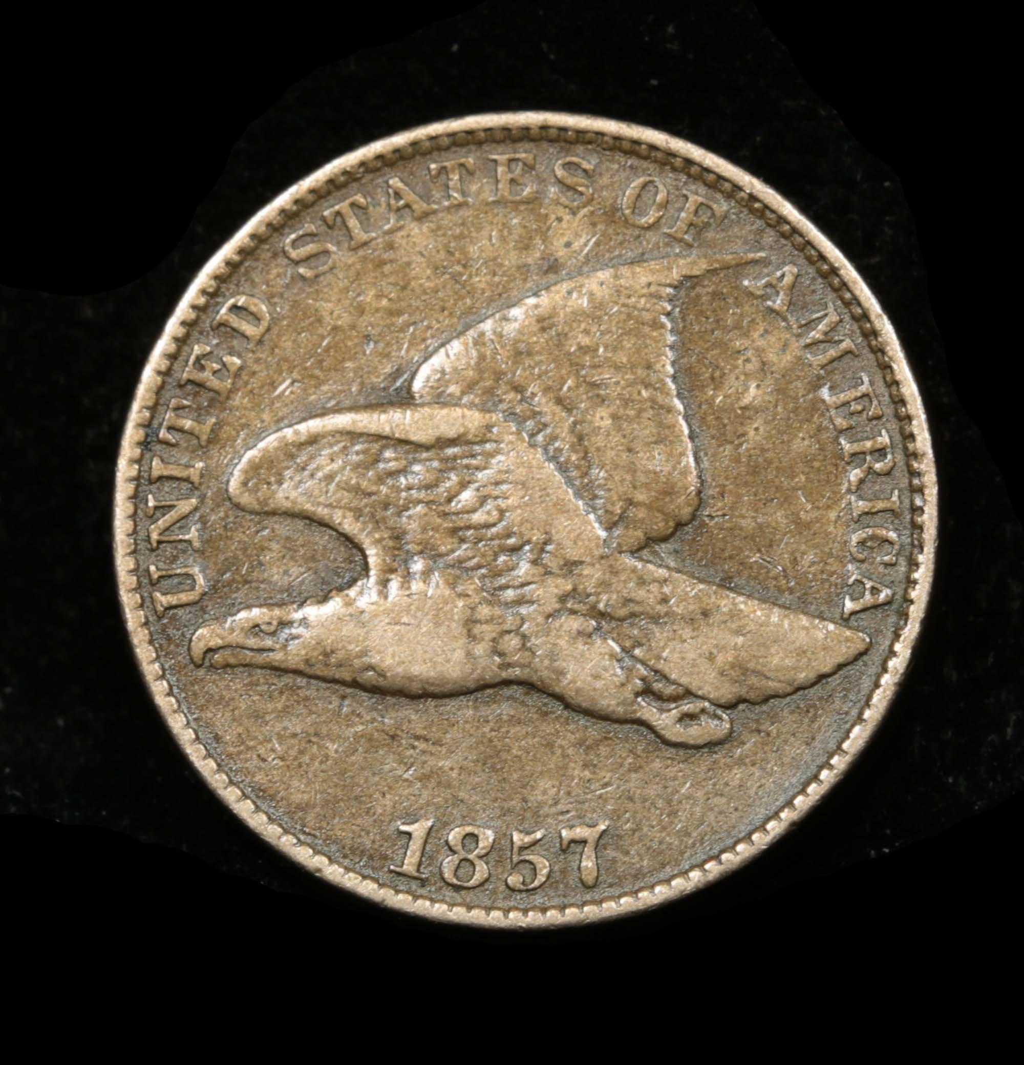 Tough 2 year type coin 1857 Flying Eagle Cent 1c Grades vf+