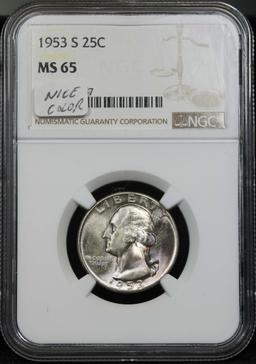 Better Date NGC 1953-s Washington Quarter 25c Nice Color Graded ms65 By NGC