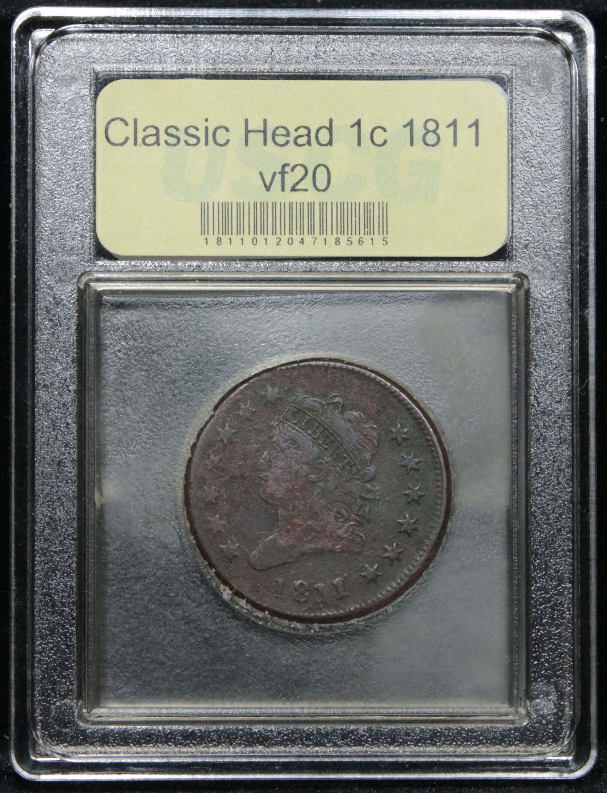 ***Auction Highlight*** Early Date 1811 Classic Head Large Cent 1c Graded vf, very fine by USCG (fc)
