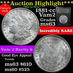 ***Auction Highlight*** Rare 1881-cc Vam 2 Morgan Dollar $1 Graded Select Unc by USCG Super DDR (fc)
