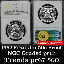 Difficult to find NGC 1962 Franklin Half Dollar 50c Graded pf67 By NGC Cameo reverse