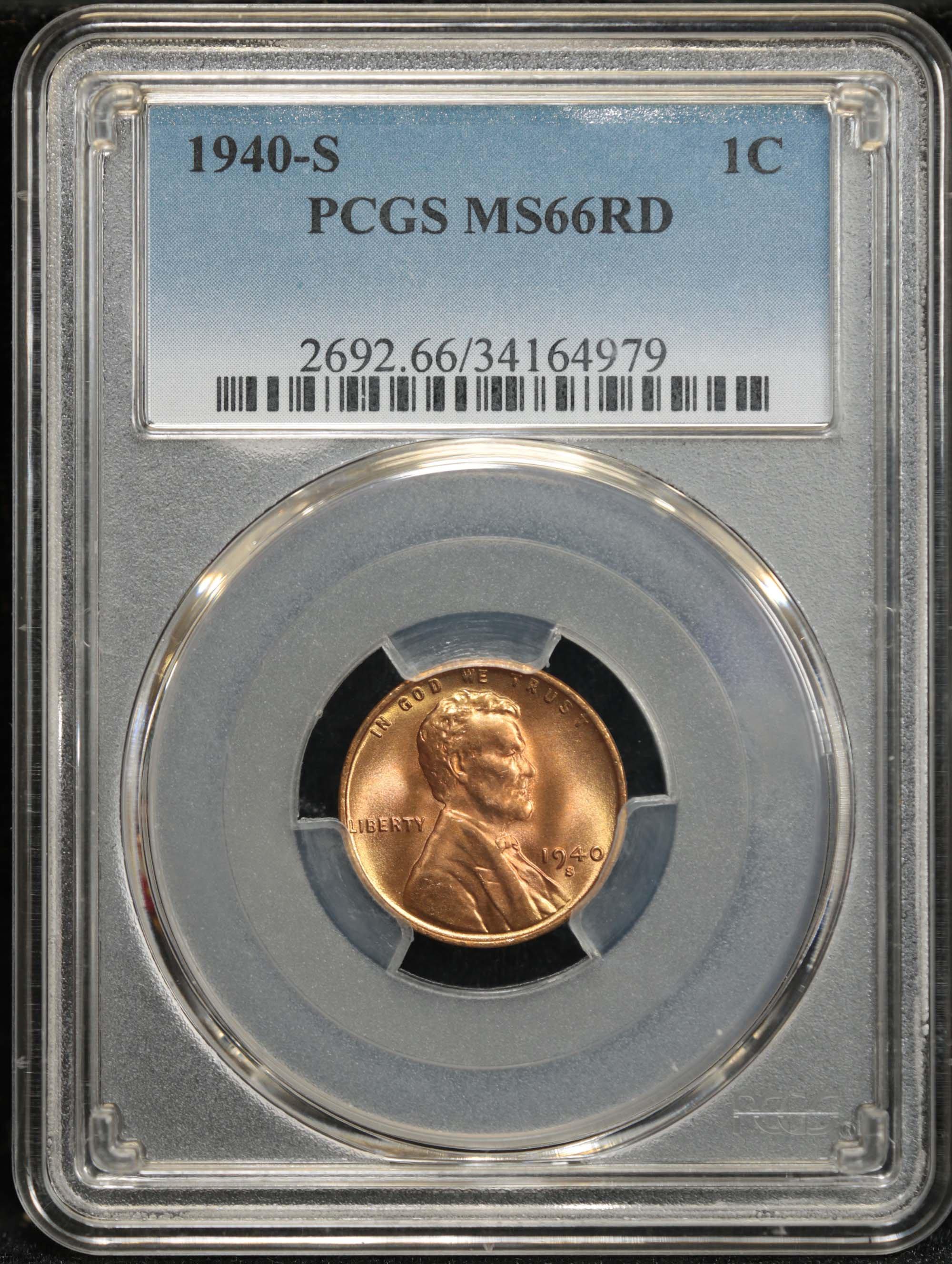 PCGS 1940-s Lincoln Cent 1c Graded ms66 rd by PCGS