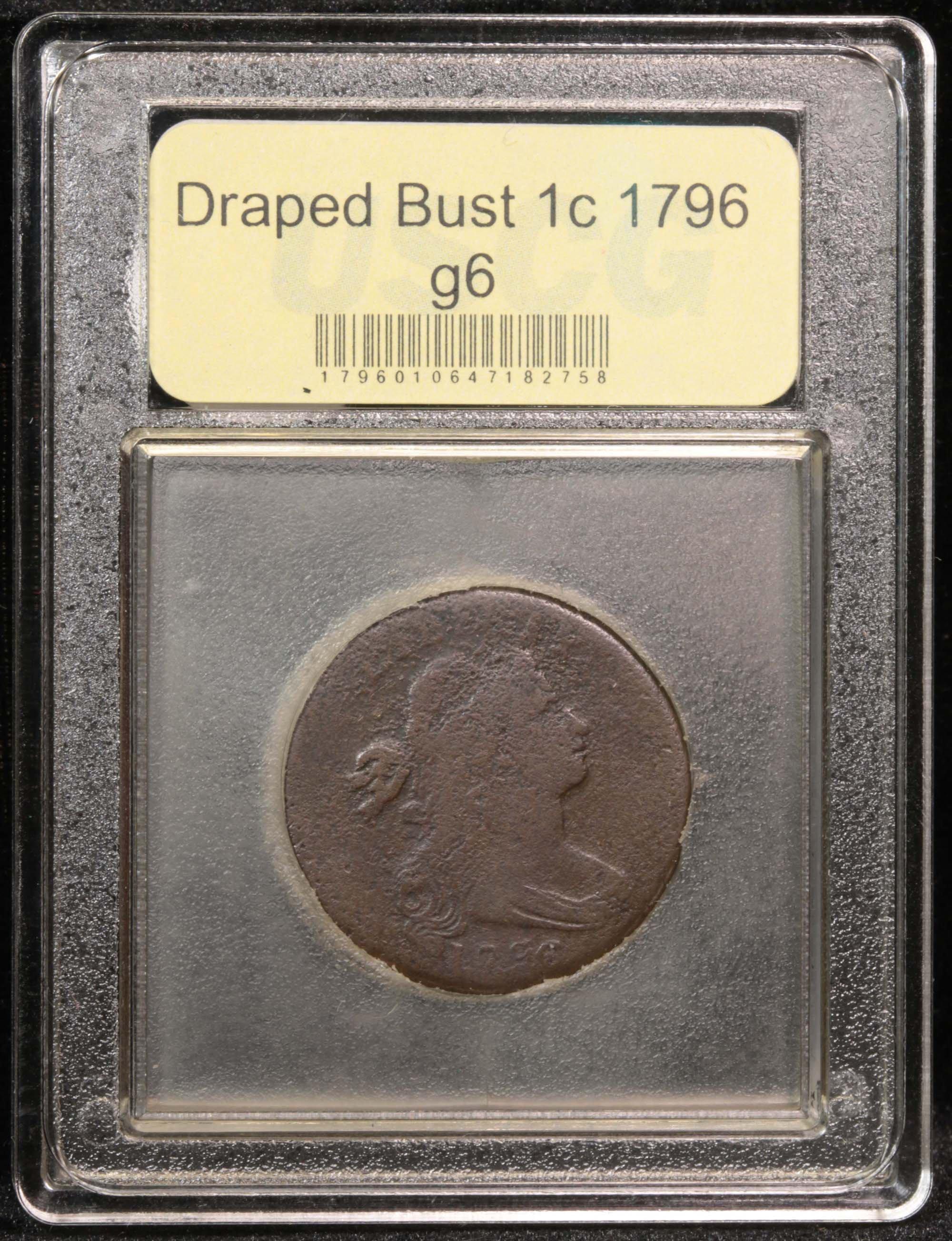 ***Auction Highlight*** 1796 Draped Bust Large Cent 1c Graded g+ by USCG (fc)