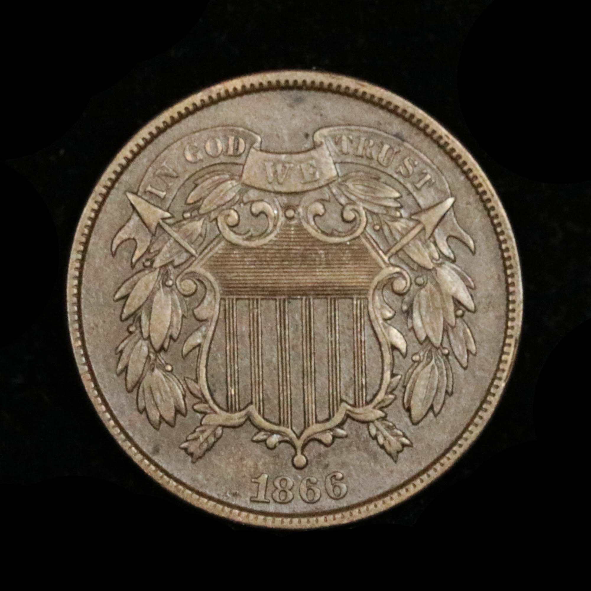 1866 2 Cent Piece 2c Grades xf+