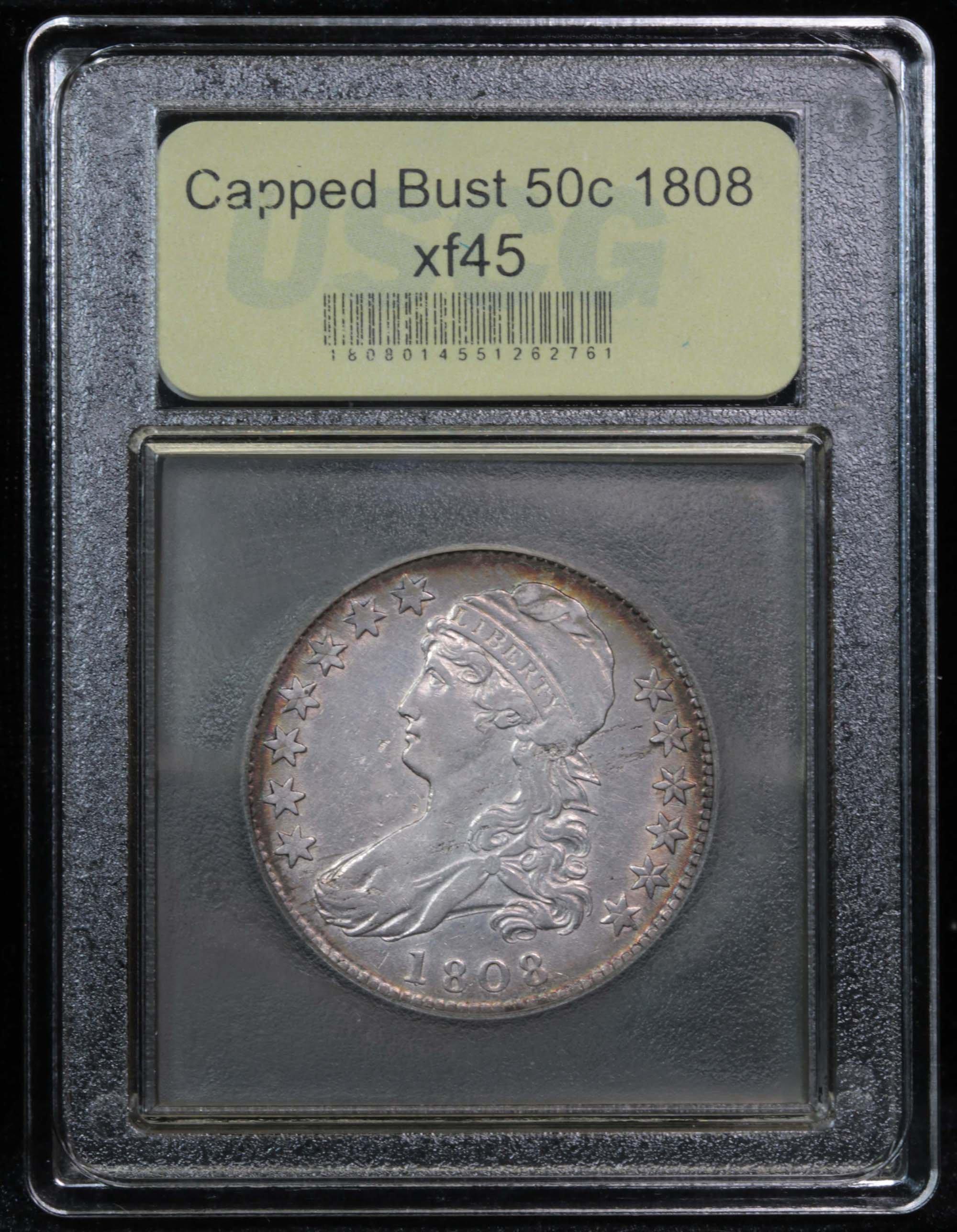 ***Auction Highlight*** 1808 Capped Bust Half Dollar 50c Graded xf+ by USCG (fc)