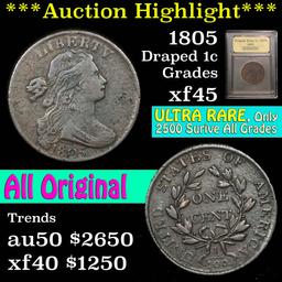 ***Auction Highlight*** 1805 Draped Bust Large Cent 1c Grades xf+ (fc)