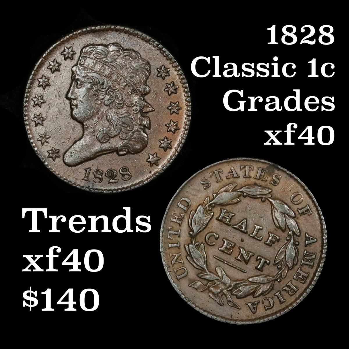 1828 Classic Head half cent 1/2c Grades xf