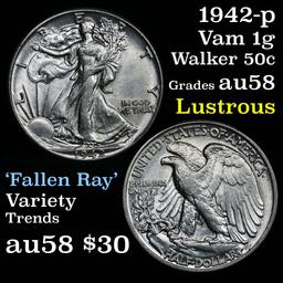 1942-p Walking Liberty Half Dollar 50c Grades Choice AU/BU Slider