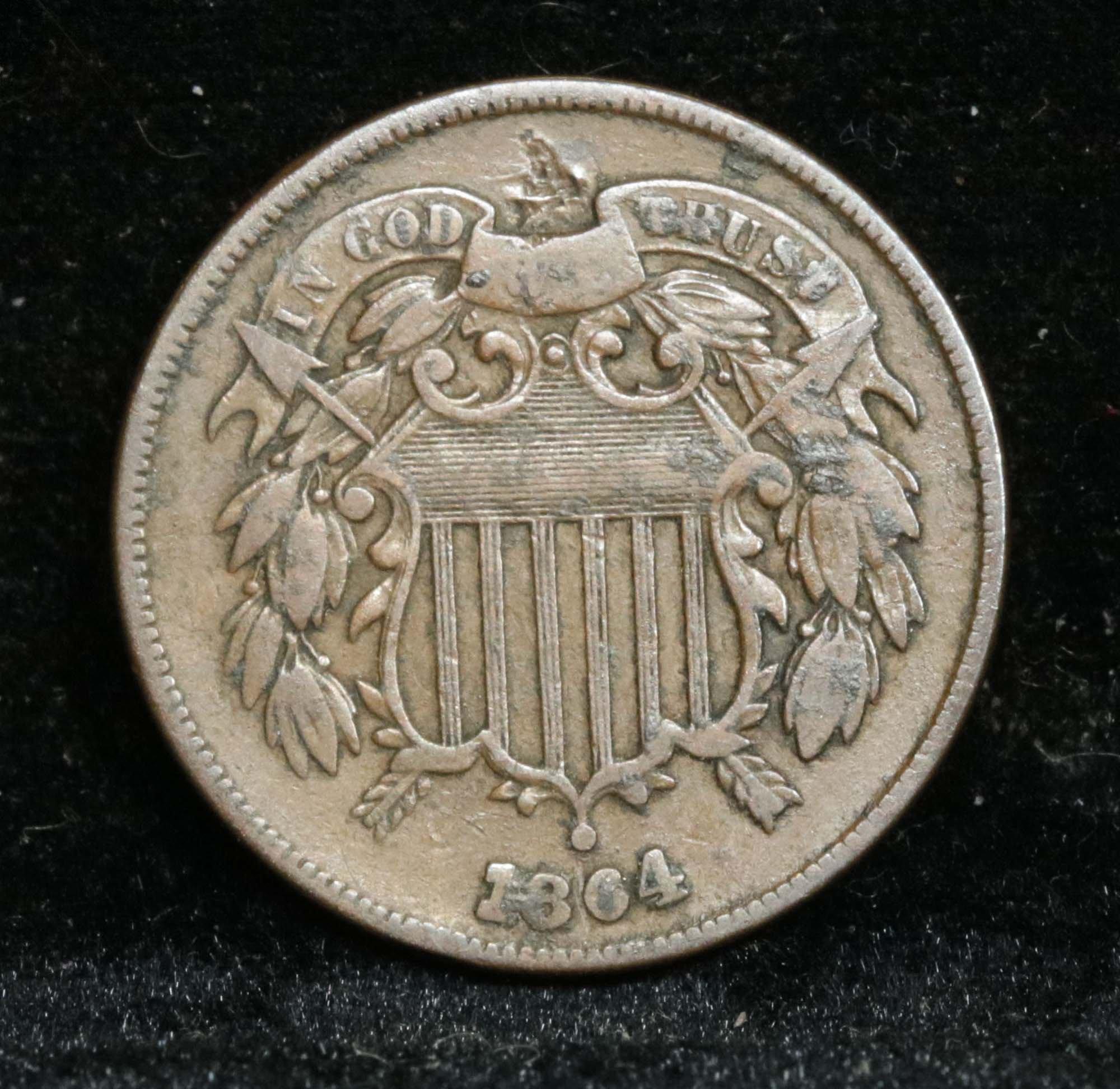 1864 2 Cent Piece 2c Grades xf details