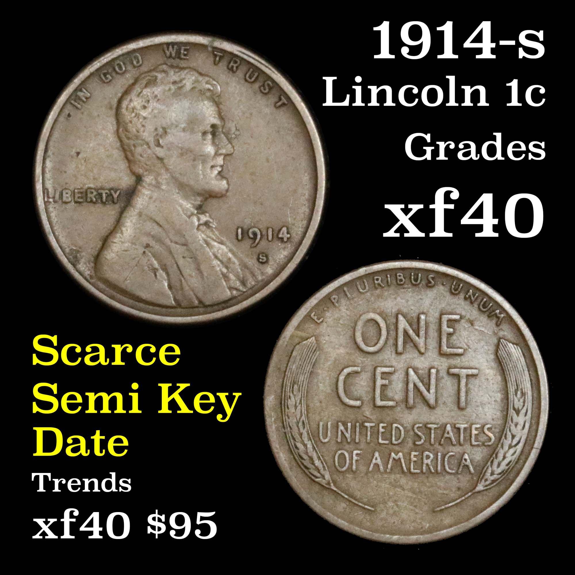 1914-s Lincoln Cent 1c Grades xf