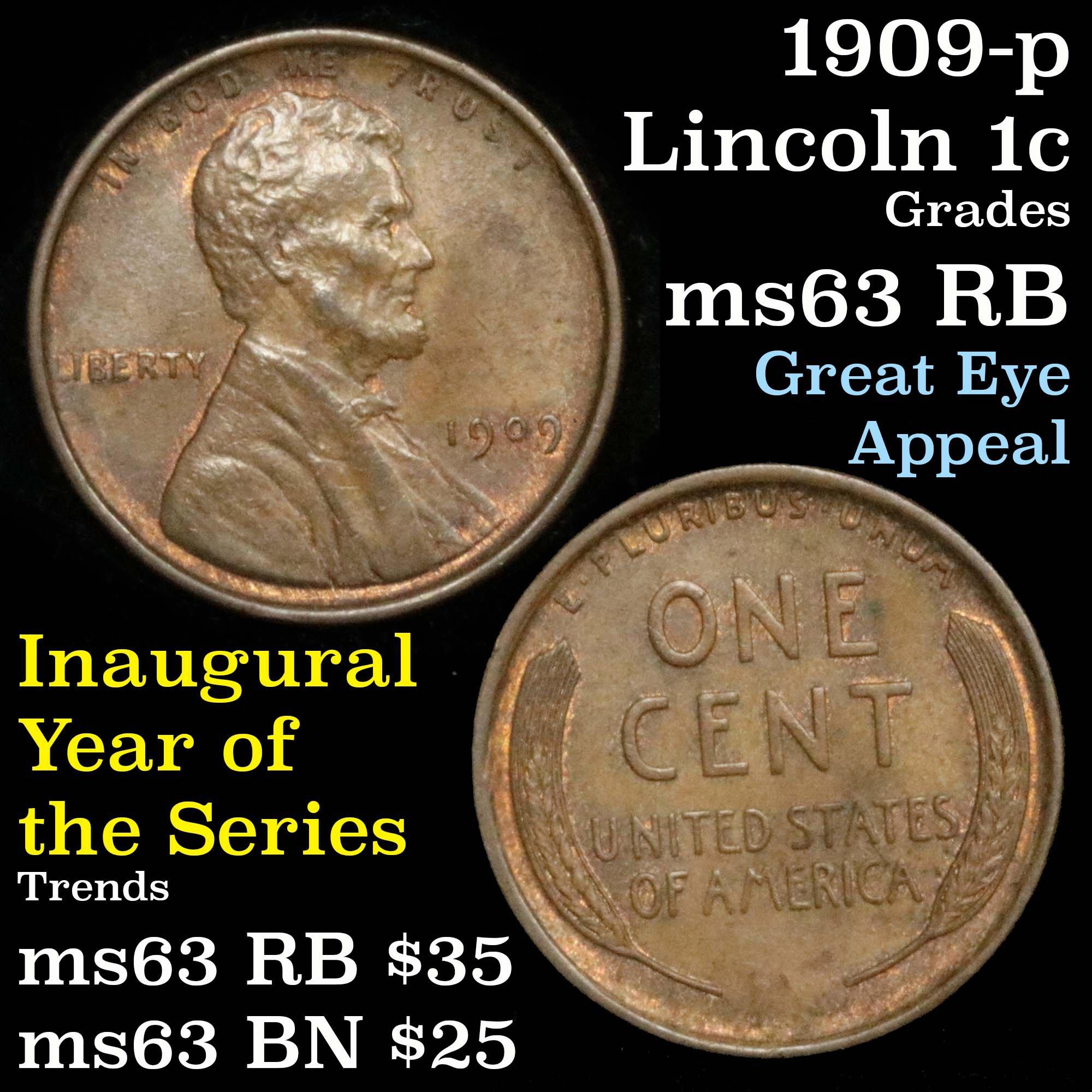 1909-p Lincoln Cent 1c Grades Select Unc RB