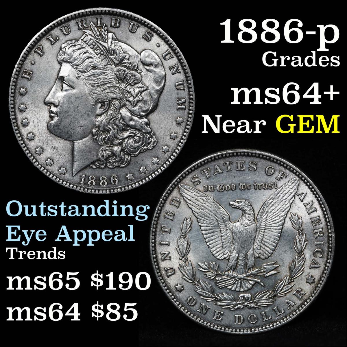 1886-p Morgan Dollar $1 Grades Choice+ Unc