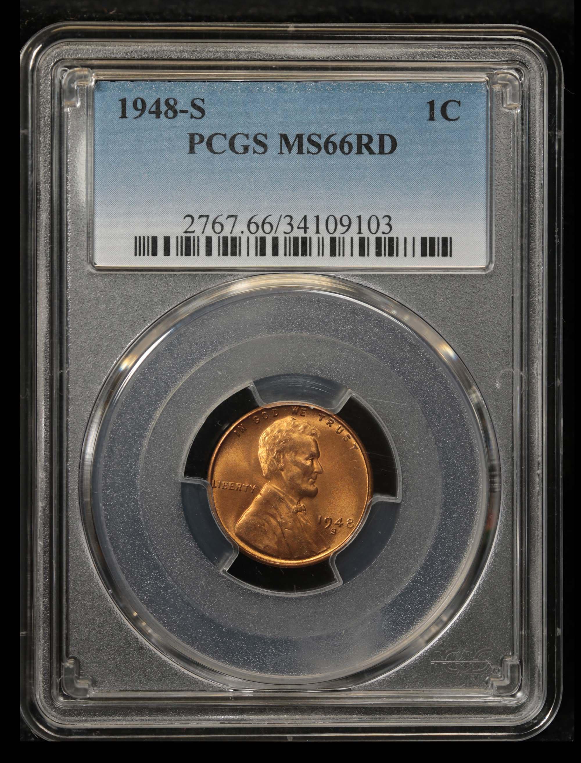 PCGS 1948-s Lincoln Cent 1c Graded ms66 rd By PCGS
