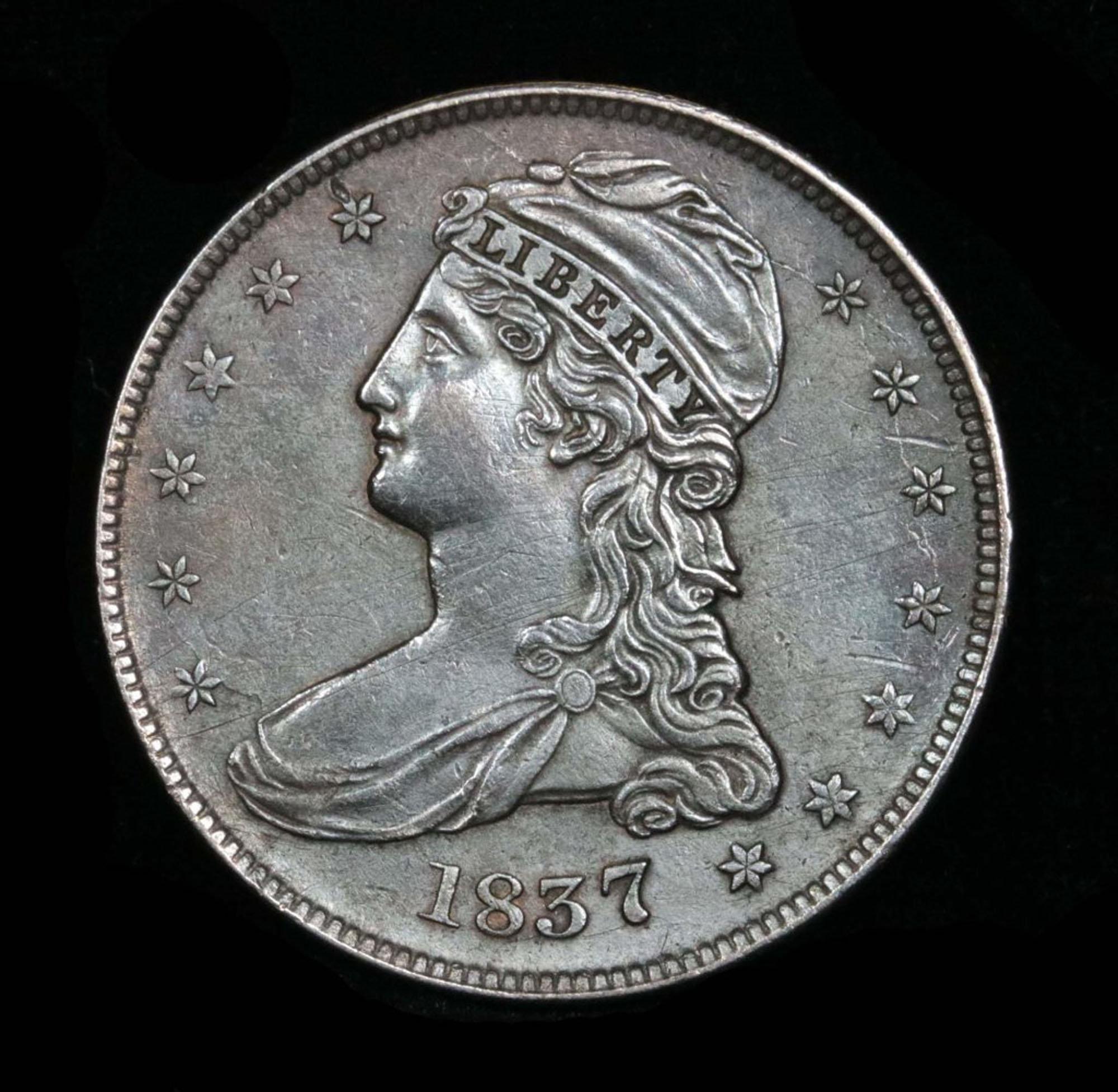 ***Auction Highlight*** 1837 Capped Bust Half Dollar 50c Graded Choice AU by USCG (fc)