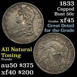 1833 Capped Bust Half Dollar 50c Grades xf+ (fc)