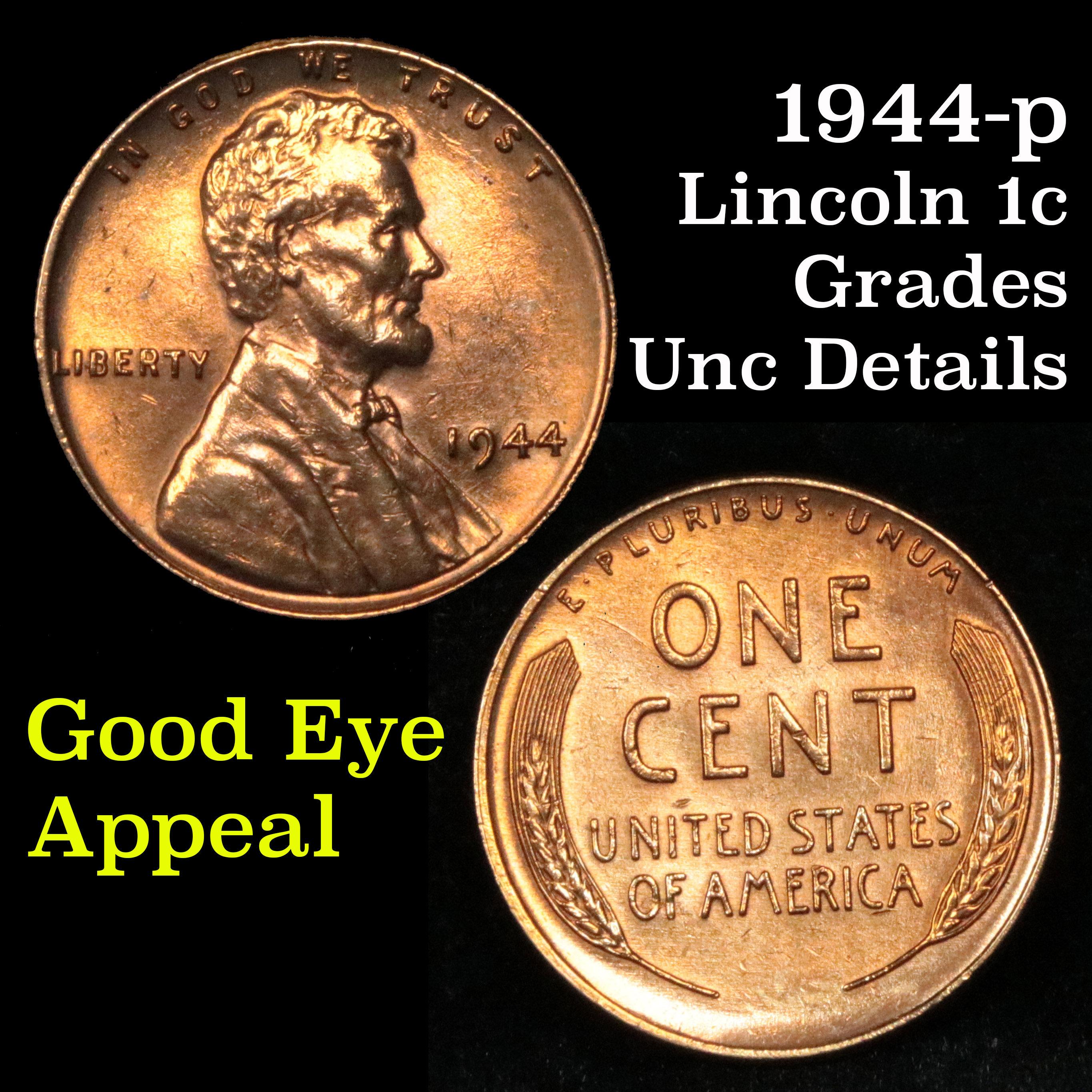 1944-p Lincoln Cent 1c Grades Unc Details