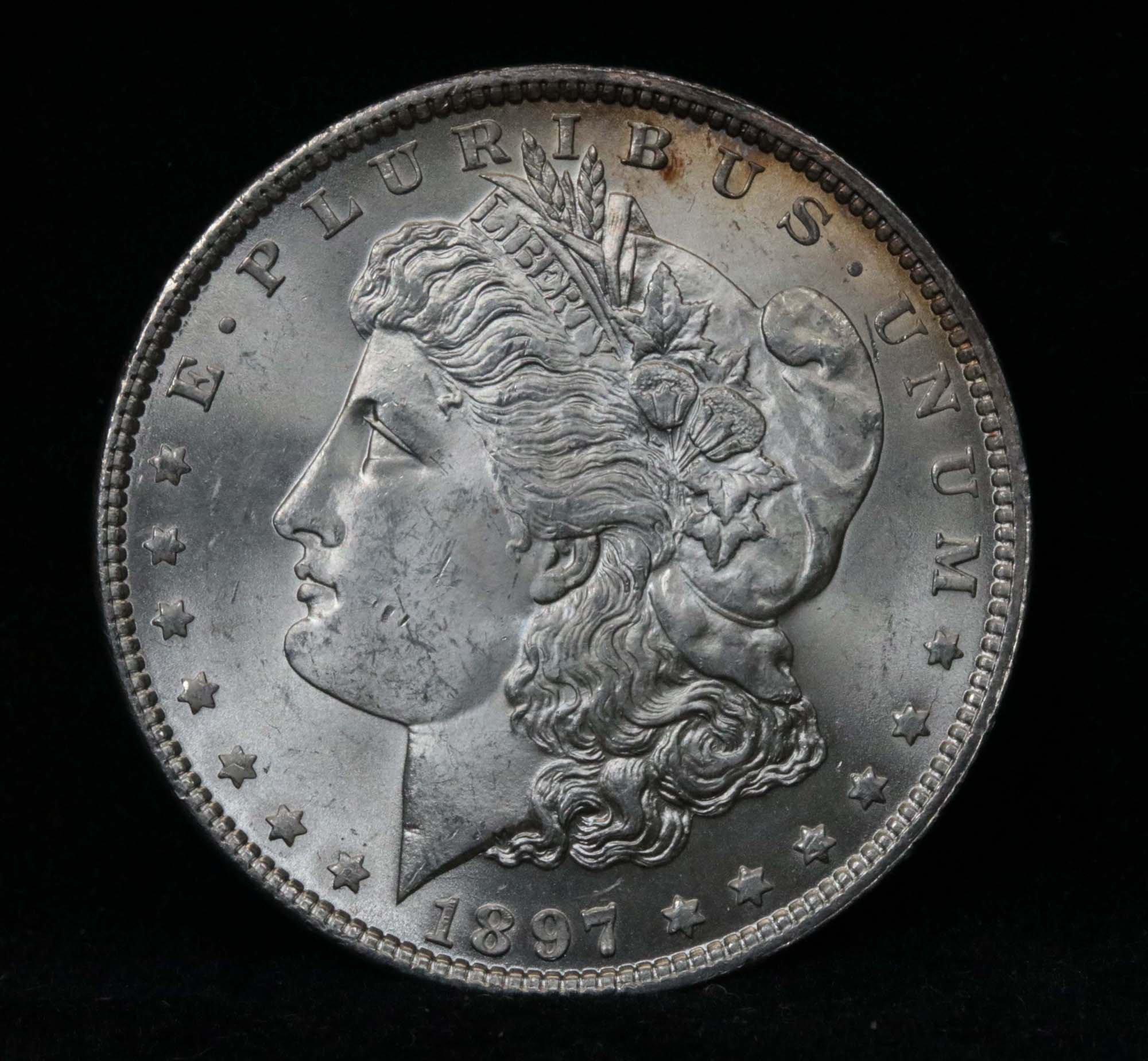 ***Auction Highlight*** 1897-p Morgan Dollar $1 Graded Gem+ Unc by USCG. Su