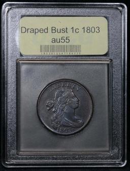 ***Auction Highlight*** 1803 Draped Bust Large 1c Sm date, lg fraction Graded Choice AU By USCG (fc)