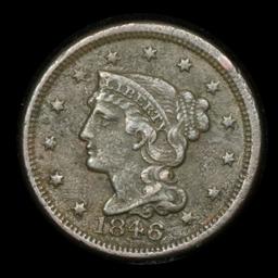 1846 Tall date Braided Hair Large Cent 1c Grades xf