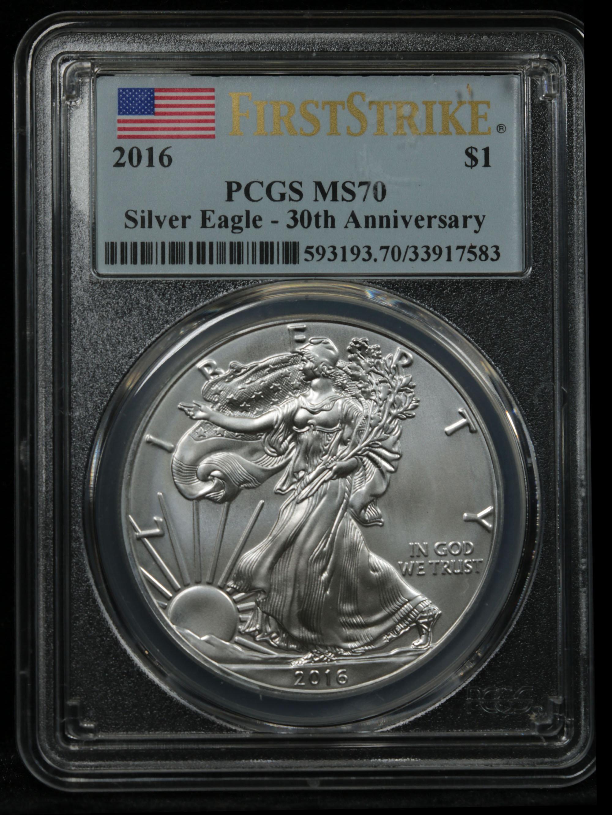 Perfect PCGS 2016 Silver Eagle Dollar $1 Graded ms70 By PCGS First strike
