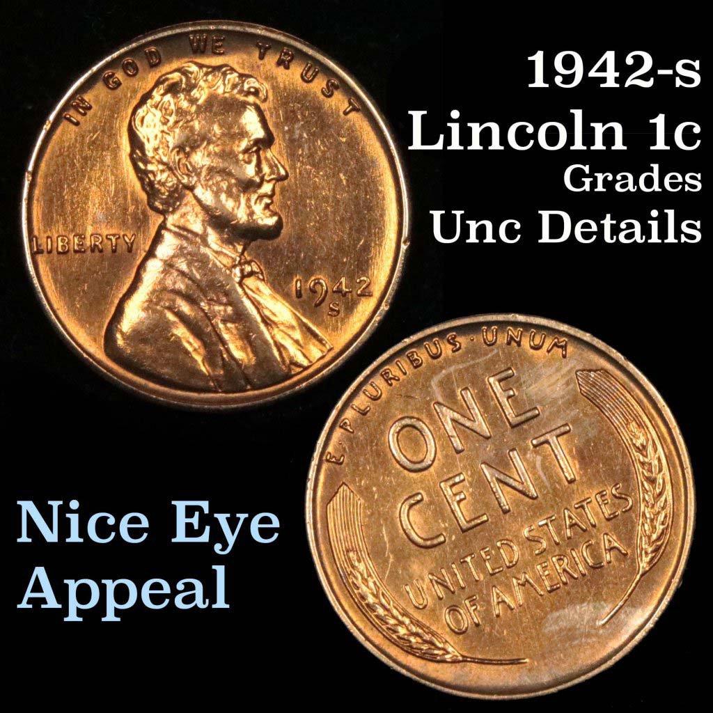 1942-s Lincoln Cent 1c Grades Unc Details