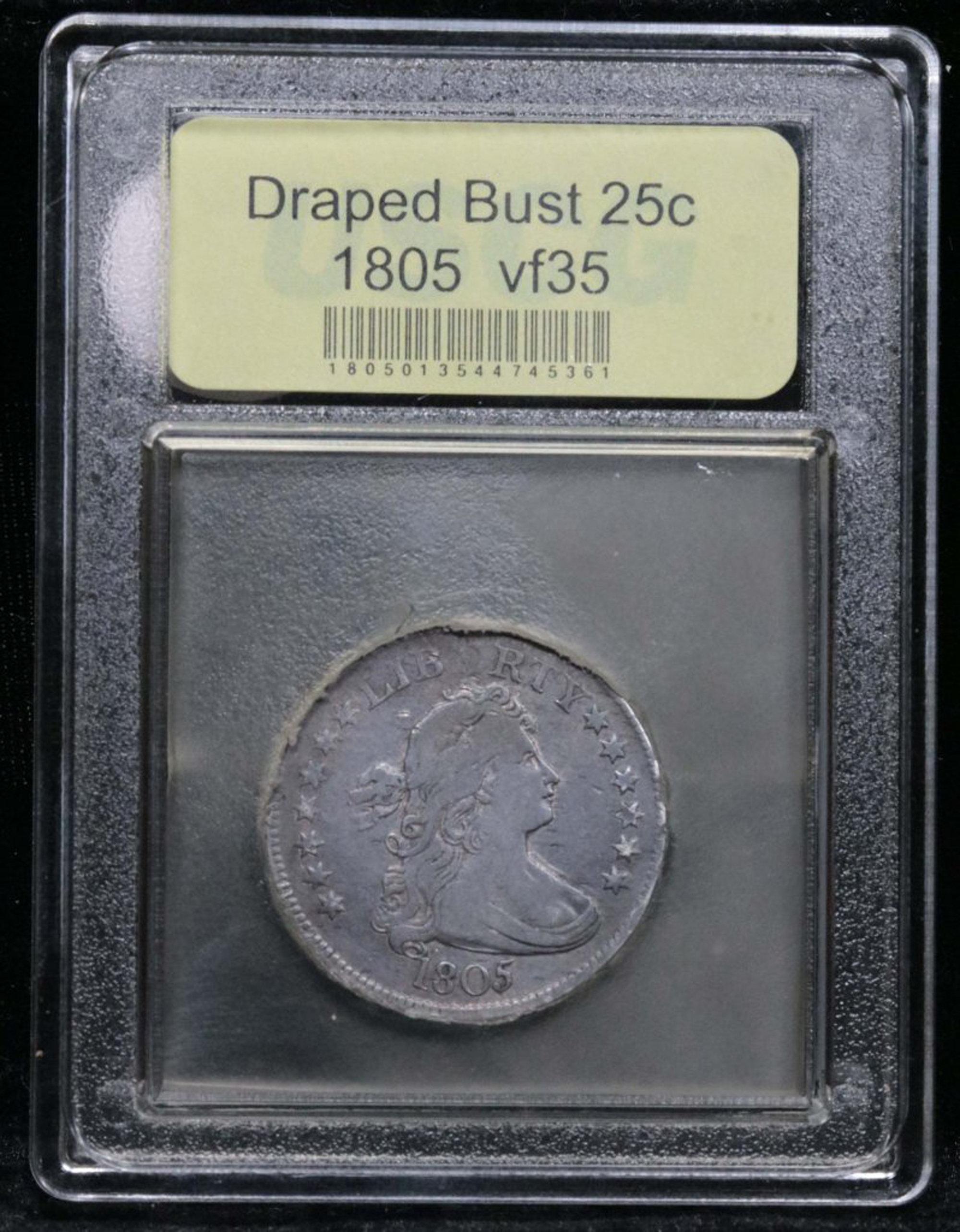 ***Auction Highlight*** 1805 Draped Bust Quarter 25c Graded vf++ by USCG (fc)