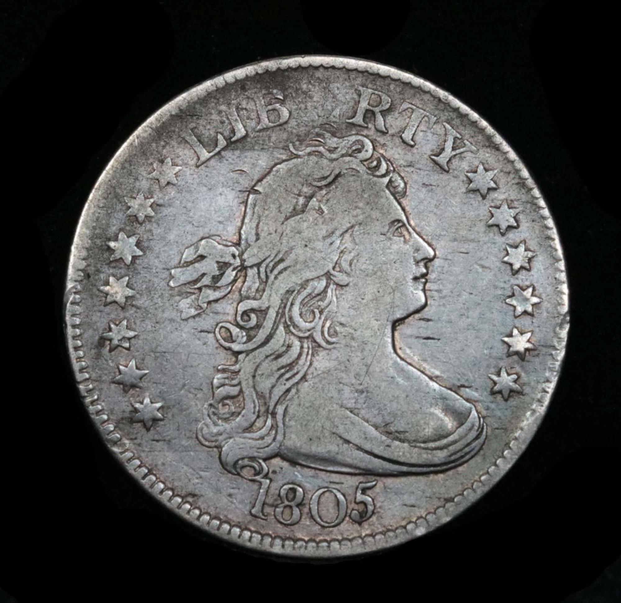 ***Auction Highlight*** 1805 Draped Bust Quarter 25c Graded vf++ by USCG (fc)