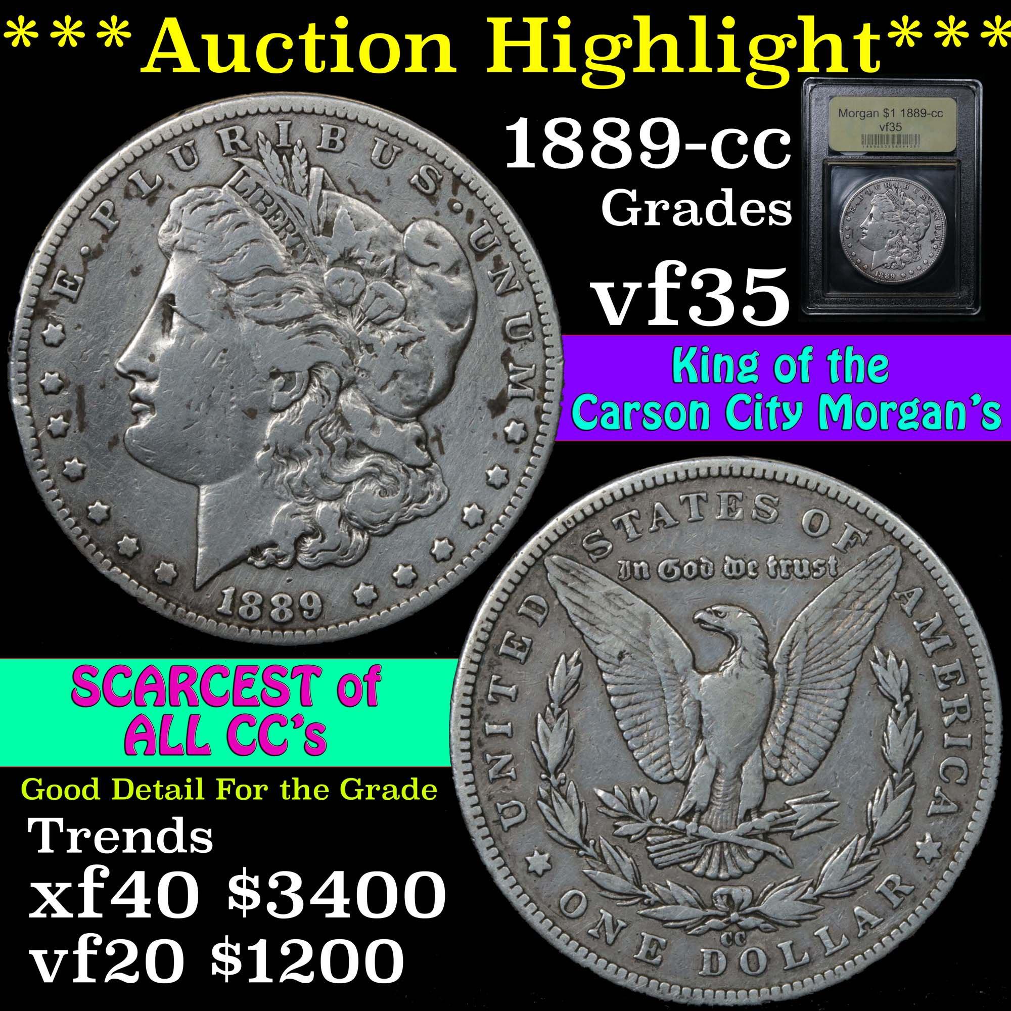 ***Auction Highlight*** 1889-cc Morgan Dollar $1 Graded vf++ by USCG. King